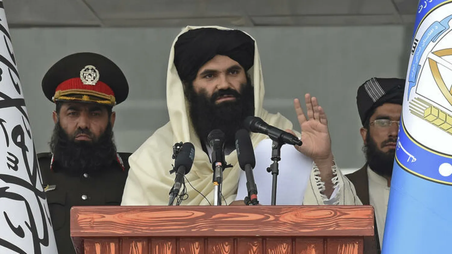 Taliban Interior Minister Sirajuddin Haqqani was photographed openly for the first time at a ceremony for new police recruits Wakil KOHSAR AFP