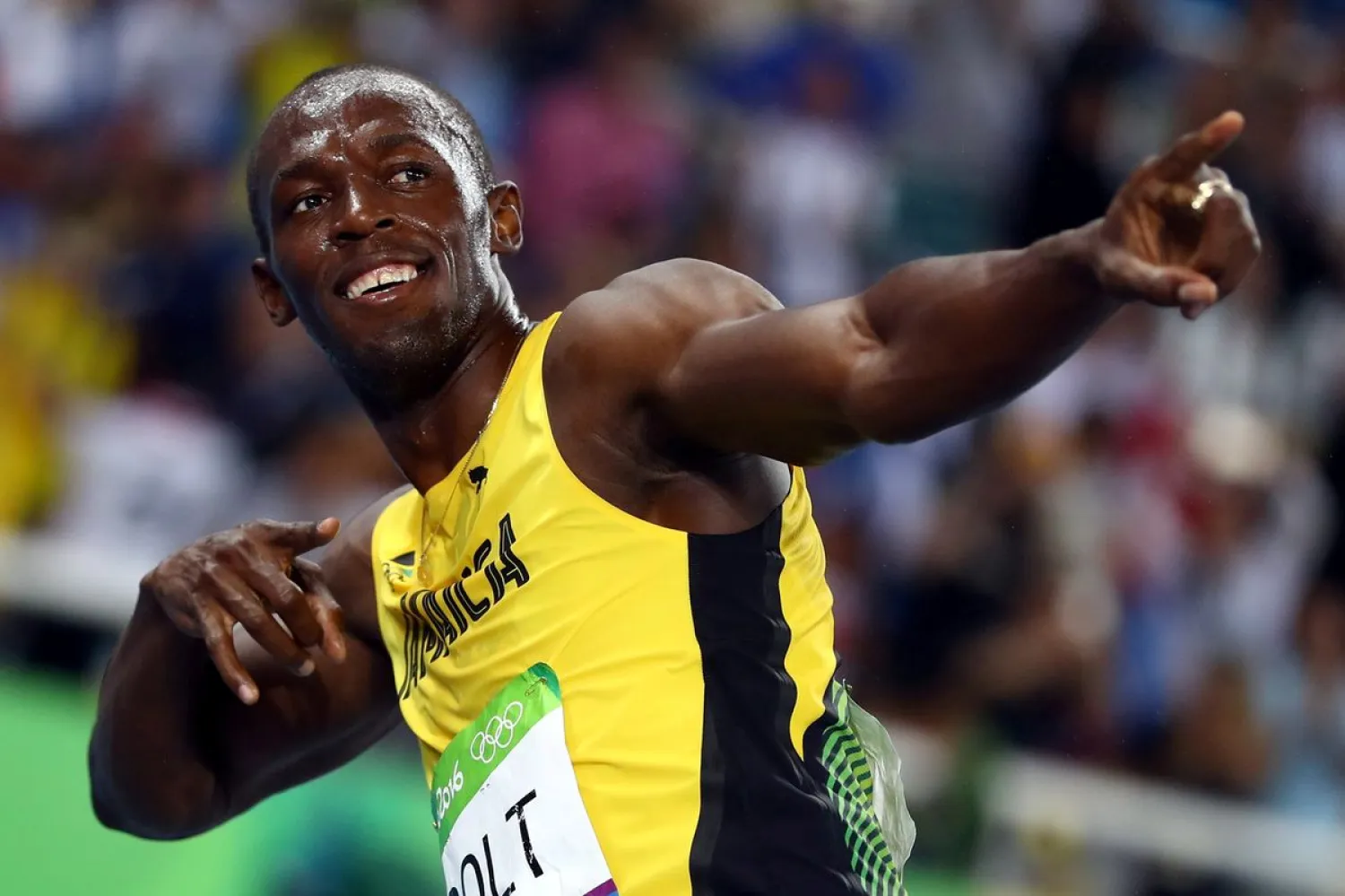  Rio Olympics - Athletics - Final - Men's 200m Final -
Olympic Stadium - Rio de Janeiro, Brazil - 18/08/2016. Usain Bolt
(JAM) of Jamaica celebrates after winning gold. REUTERS/Kai
Pfaffenbach/File Photo