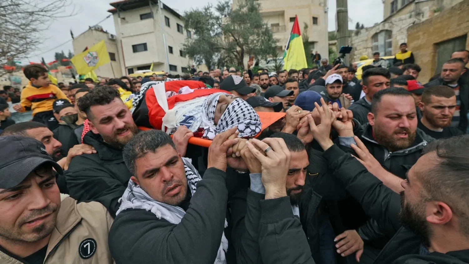  Palestinians in the occupied West Bank village of Burqa mourned the death of Ahmed Seif, who died as a result of injuries sustained four days ago during clashes with Israeli soldiers following a demonstration. (AFP)