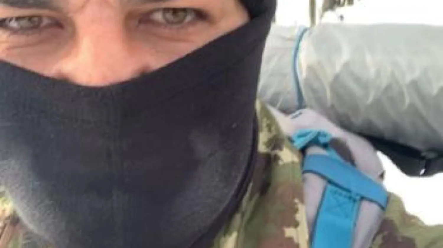 A selfie the Azerbaijani-Italian fighter sent from Lviv. (Asharq Al-Awsat)