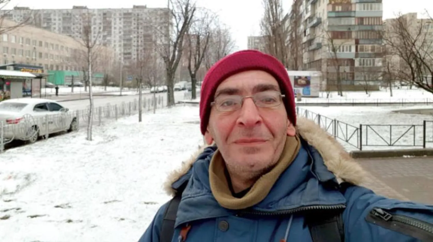 Asharq Al-Awsat's Fidaa Itani pictured at Pavla Tychyny Avenue in Kyiv. (Asharq Al-Awsat)