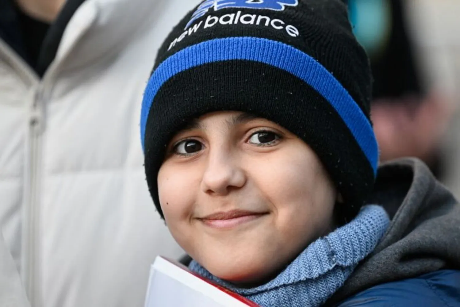 Hassan Al-Khalaf, 11, who has escaped Ukraine on his own to join his brother studying in Slovakia, attends an anti-war rally, following Russia's invasion of Ukraine, in Bratislava, Slovakia, March 11, 2022. (Reuters)