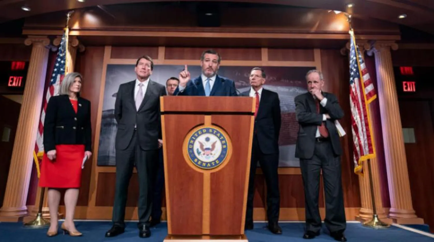 Senatör Ted Cruz, iki gün önce ABD Kongresi'nde Cumhuriyetçilerin yaptığı bir basın toplantısında konuşuyor (AP)