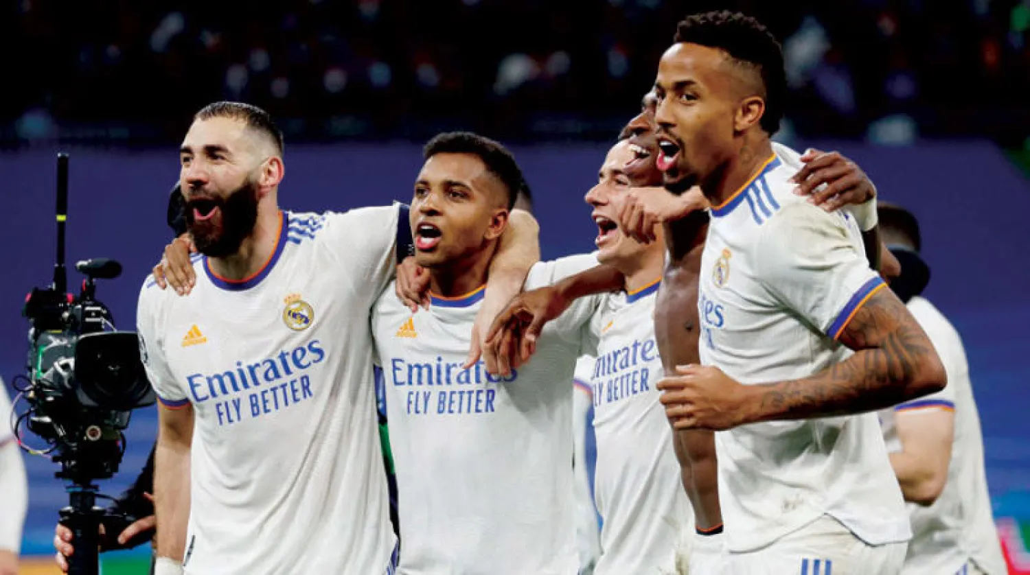 بنزيمة ورفاقه وفرحة الإطاحة بسان جيرمان من دوري الأبطال (رويترز)