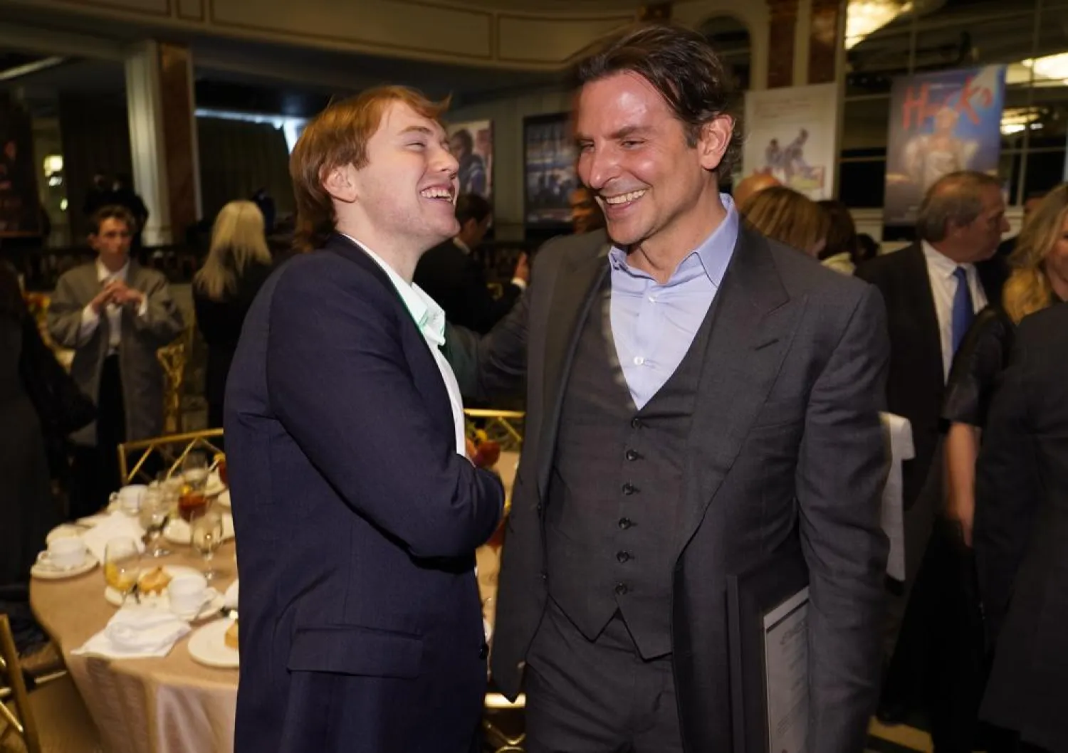 Cooper Hoffman, left, and Bradley Cooper attend the AFI Awards Luncheon on Friday, March 11, 2022, at the Beverly Wilshire Hotel in Beverly Hills, Calif. (AP)