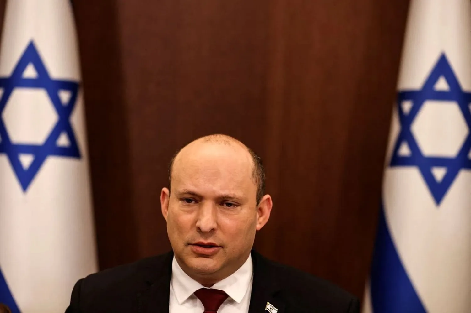 Israeli Prime Minister Naftali Bennett attends a cabinet meeting at the Prime Minister's office in Jerusalem March 6, 2022. (Reuters)