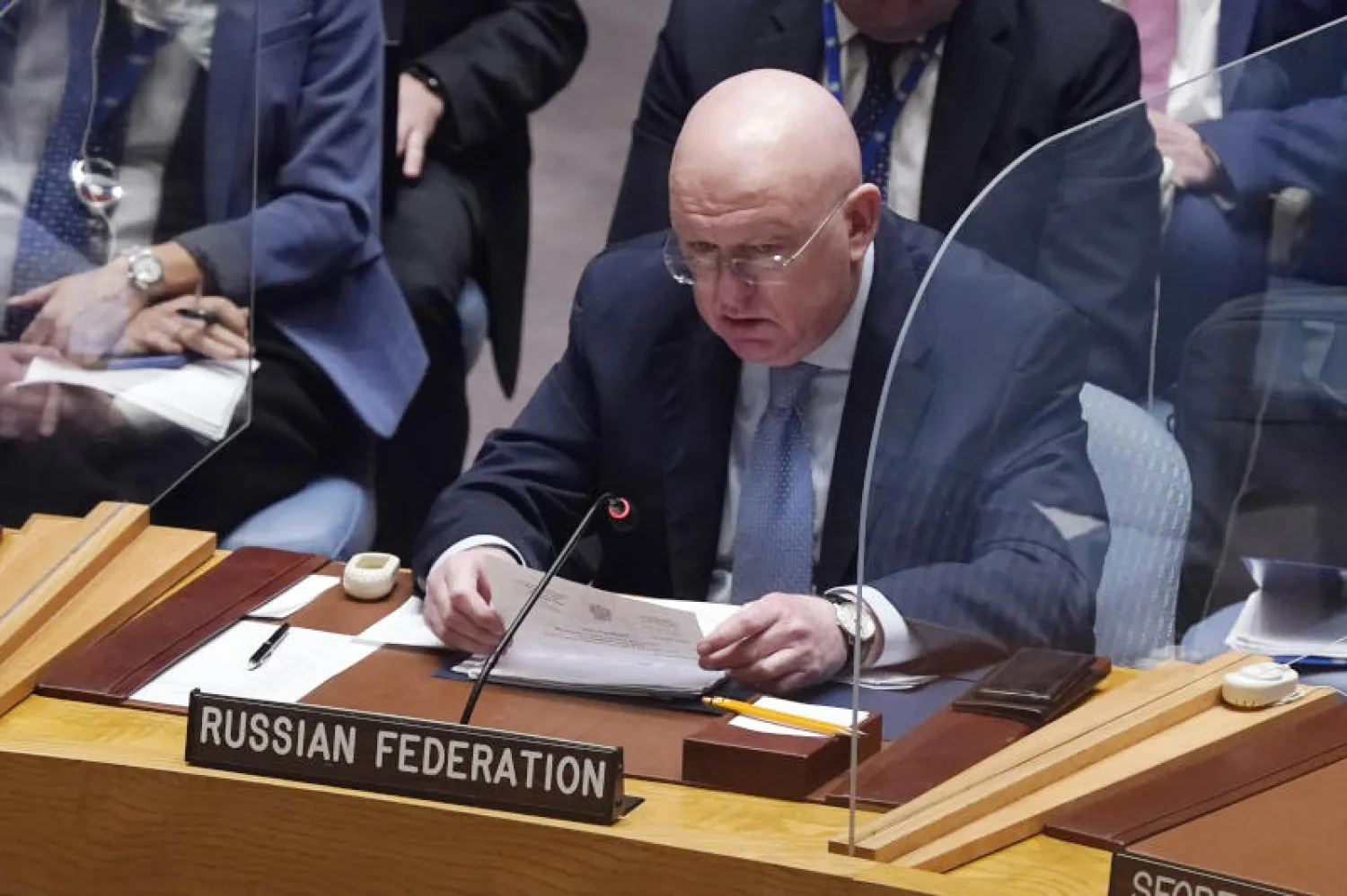 السفير الروسي لدى الأمم المتحدة فاسيلي نيبينزيا (أ.ب)