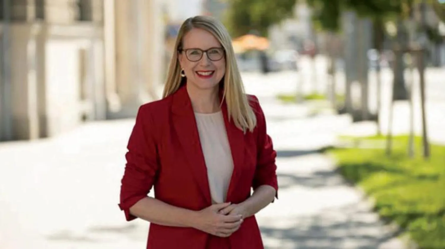 Austrian Minister for Digital and Economic Affairs Margarete Schramböck. (Asharq Al-Awsat)