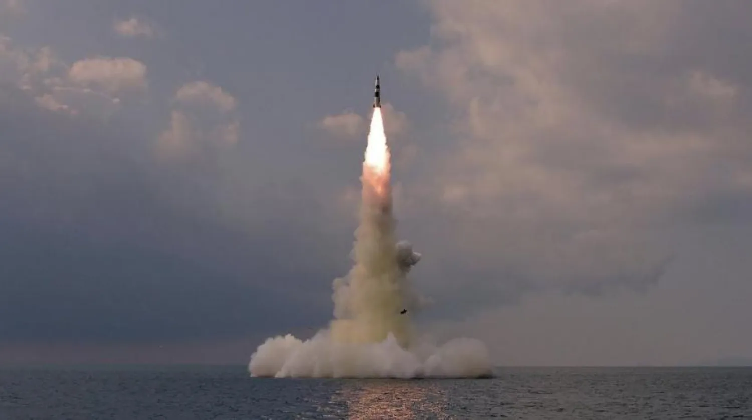 This photo provided by the North Korean government shows a ballistic missile launched from a submarine Tuesday, Oct. 19, 2021, in North Korea. (Korean Central News Agency/Korea News Service via AP)
