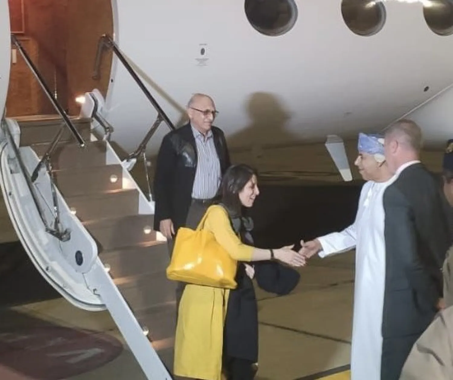The British national are welcomed in Muscat after their release. (Omani FM on Twitter)