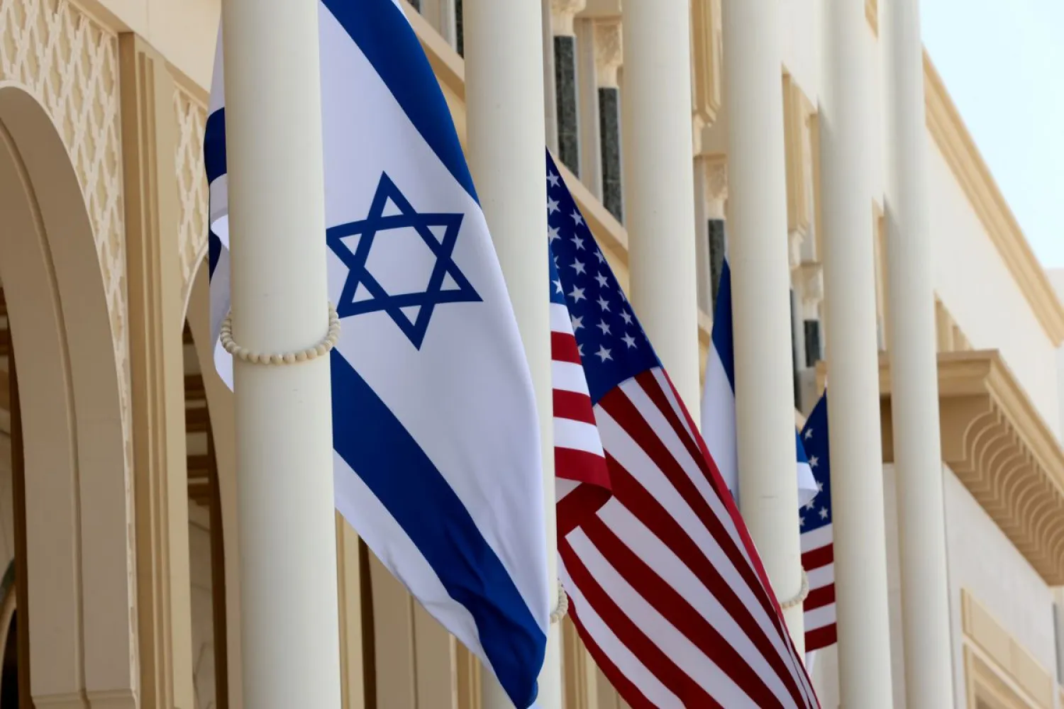 An Israeli flag and an American flag. REUTERS/Christoper Pike
