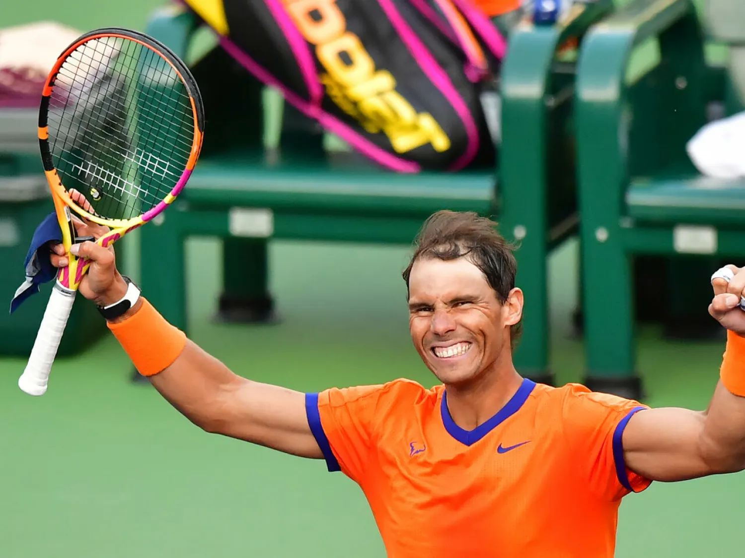 Rafael Nadal of Spain celebrates victory over Australian Nick Kyrgios in the ATP quarter-finals of the BNP Paribas Open at Indian Wells Frederic J. BROWN AFP
