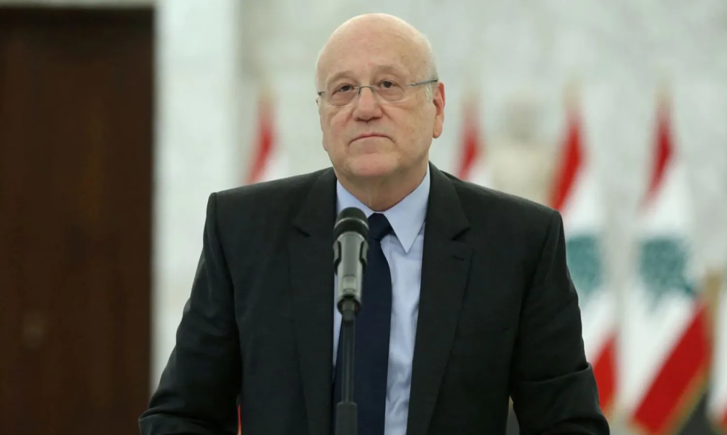Lebanon's Prime Minister-Designate Najib Mikati speaks after meeting with Lebanon's President Michel Aoun, at the presidential palace in Baabda, Lebanon August 16, 2021. Dalati Nohra/Handout via REUTERS

