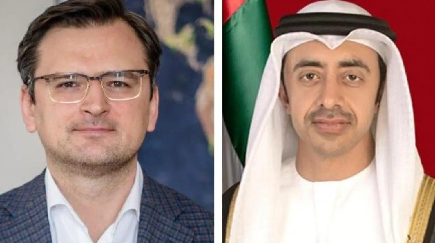 Ukrainian Foreign Minister Dmytro Kuleba and UAE’s Minister of Foreign Affairs and International Cooperation Sheikh Abdullah bin Zayed Al Nahyan. WAM