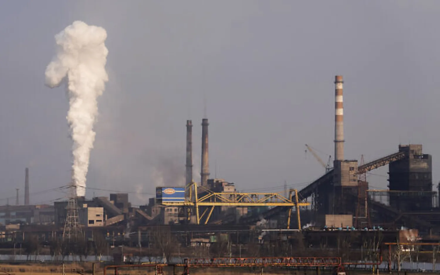 The Azovstal metallurgical plant is seen on the outskirts of the eastern Ukrainian city of Mariupol, February 23, 2022. (AP Photo/Sergei Grits)
