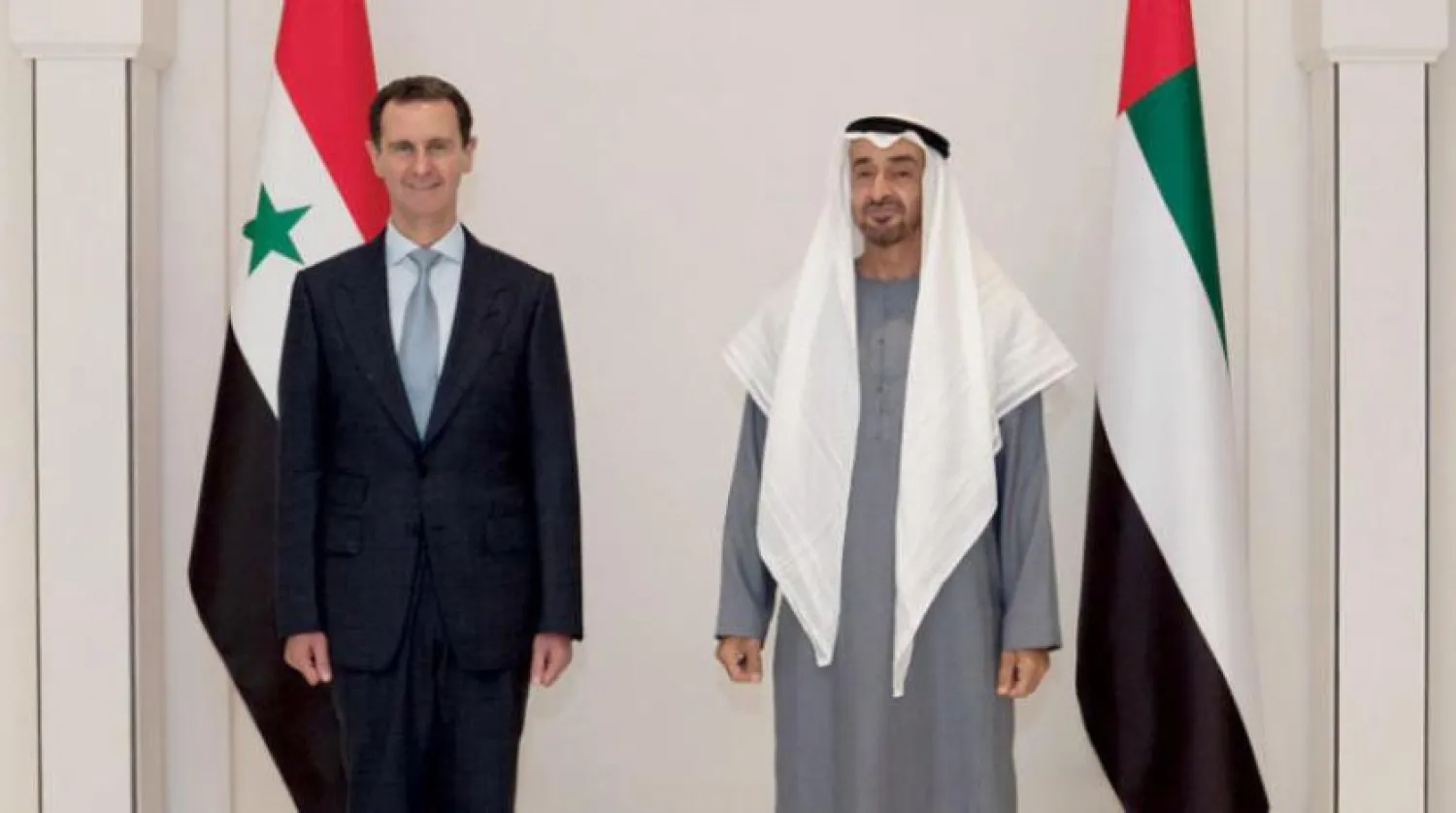 Crown Prince of Abu Dhabi Sheikh Mohamed bin Zayed Al Nahyan and Syrian President Bashar al-Assad. (Syrian presidency)