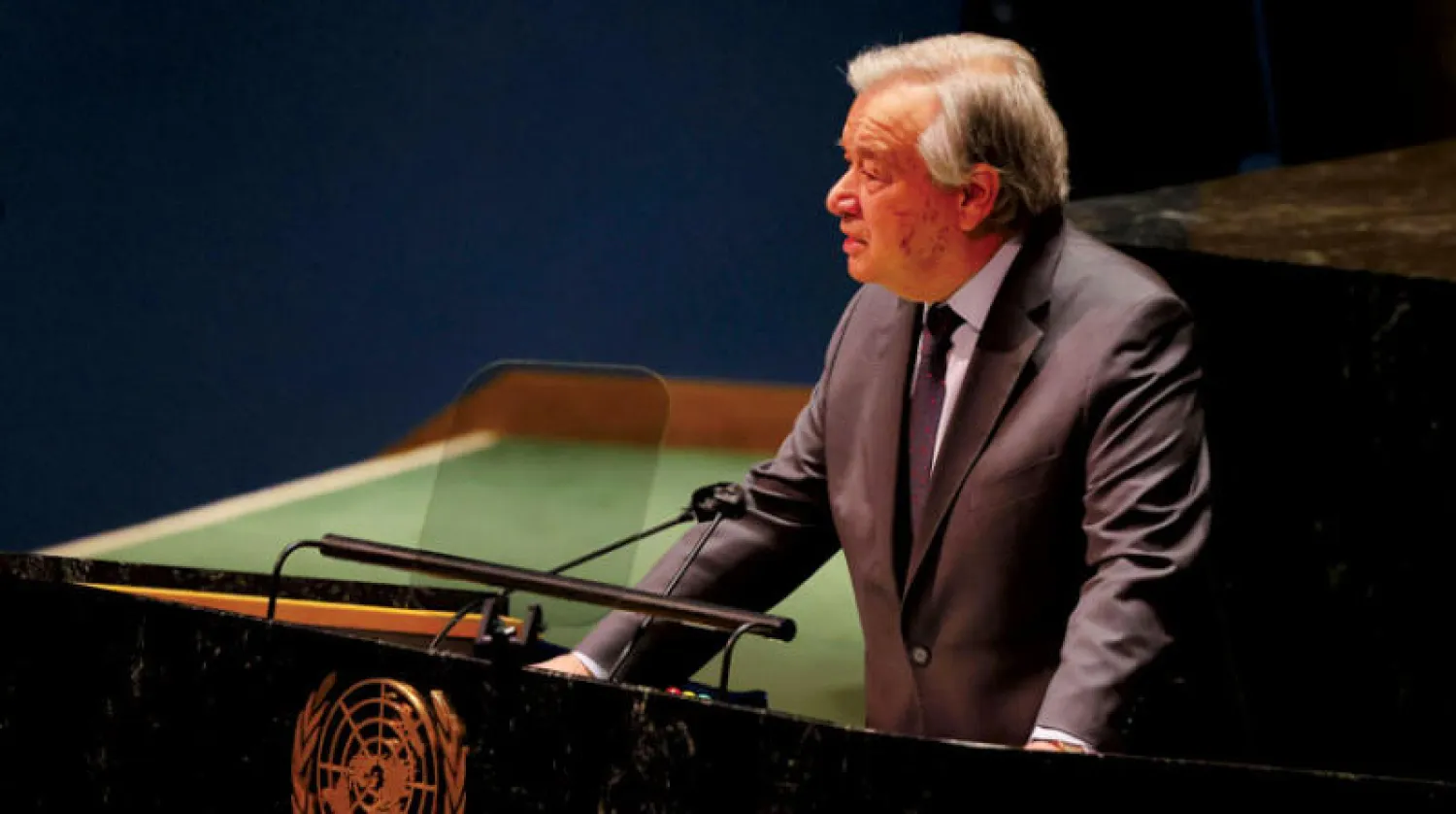 غوتيريش يخاطب جلسة استثنائية طارئة للجمعية العامة لأمم المتحدة في 28 فبراير (أ.ف.ب)