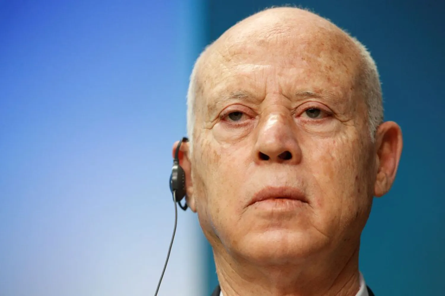 Tunisia's President Kais Saied holds a news conference on gives a statement on the coronavirus disease (COVID-19) vaccination, during a European Union - African Union summit, in Brussels, Belgium February 18, 2022. (Reuters)