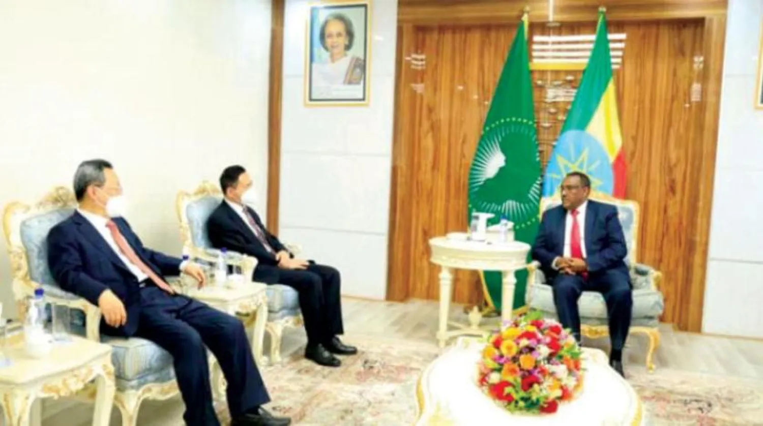 The Ethiopian Foreign Minister during his meeting with China’s envoy to the Horn of Africa. (Facebook) 