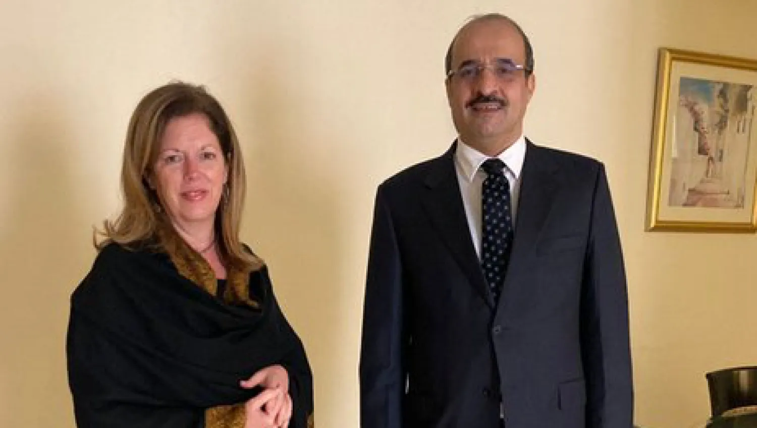 The Special Adviser to the UN Sec-Gen for Libya, Stephanie Williams, met Saudi Ambassador to Libya Abdulaziz bin Ali al-Sager (SASG Twitter Account)
