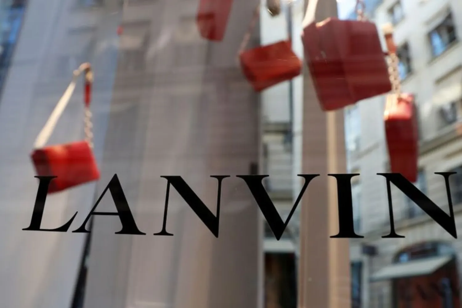 The logo of Lanvin, luxury clothing and accessories, is seen on a French fashion house Lanvin store window in Paris, France February 22, 2018. (Reuters)