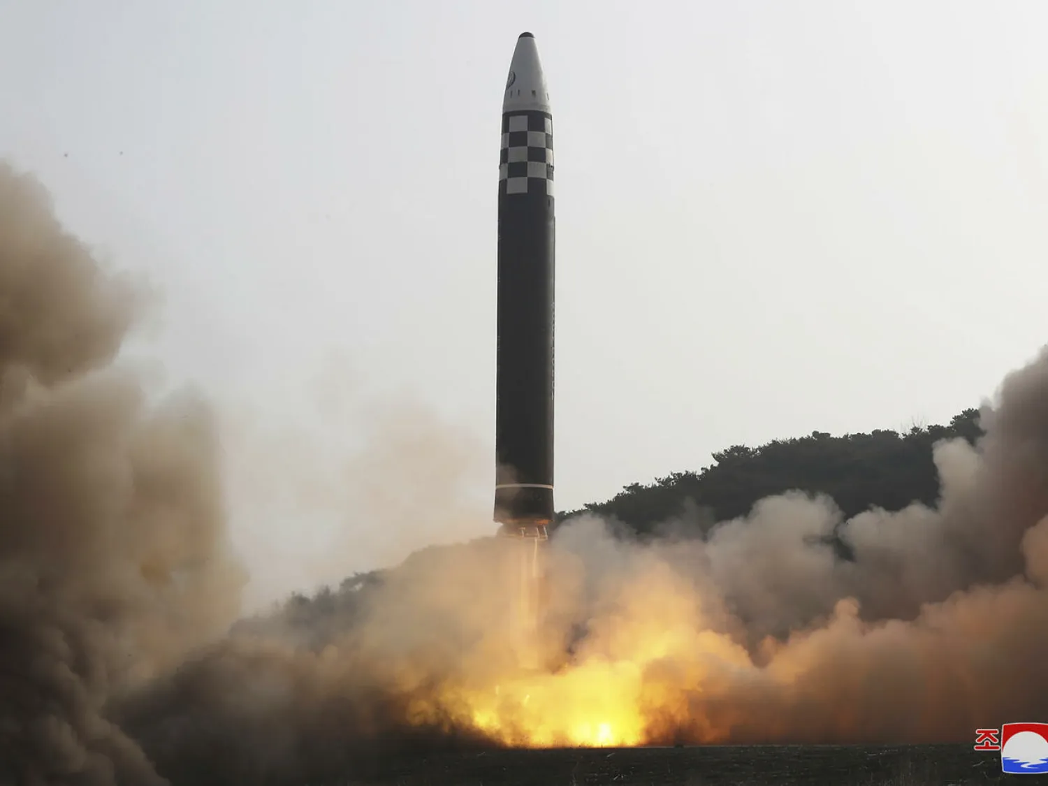 This photo distributed by the North Korean government shows what it says was a test-fire of a Hwasong-17 intercontinental ballistic missile (ICBM) at an undisclosed location in North Korea on March 24, 2022. Korean Central News Agency via AP
