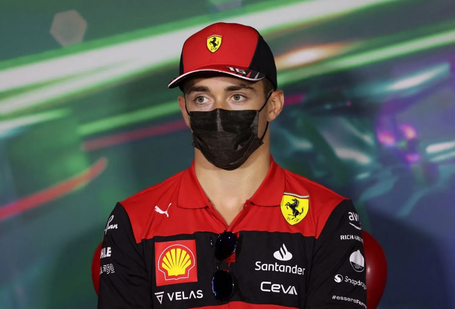 Formula One F1 - Saudi Arabia Grand Prix - Jeddah Corniche Circuit, Jeddah, Saudi Arabia - March 25, 2022 Ferrari's Charles Leclerc during a press conference. (Reuters)