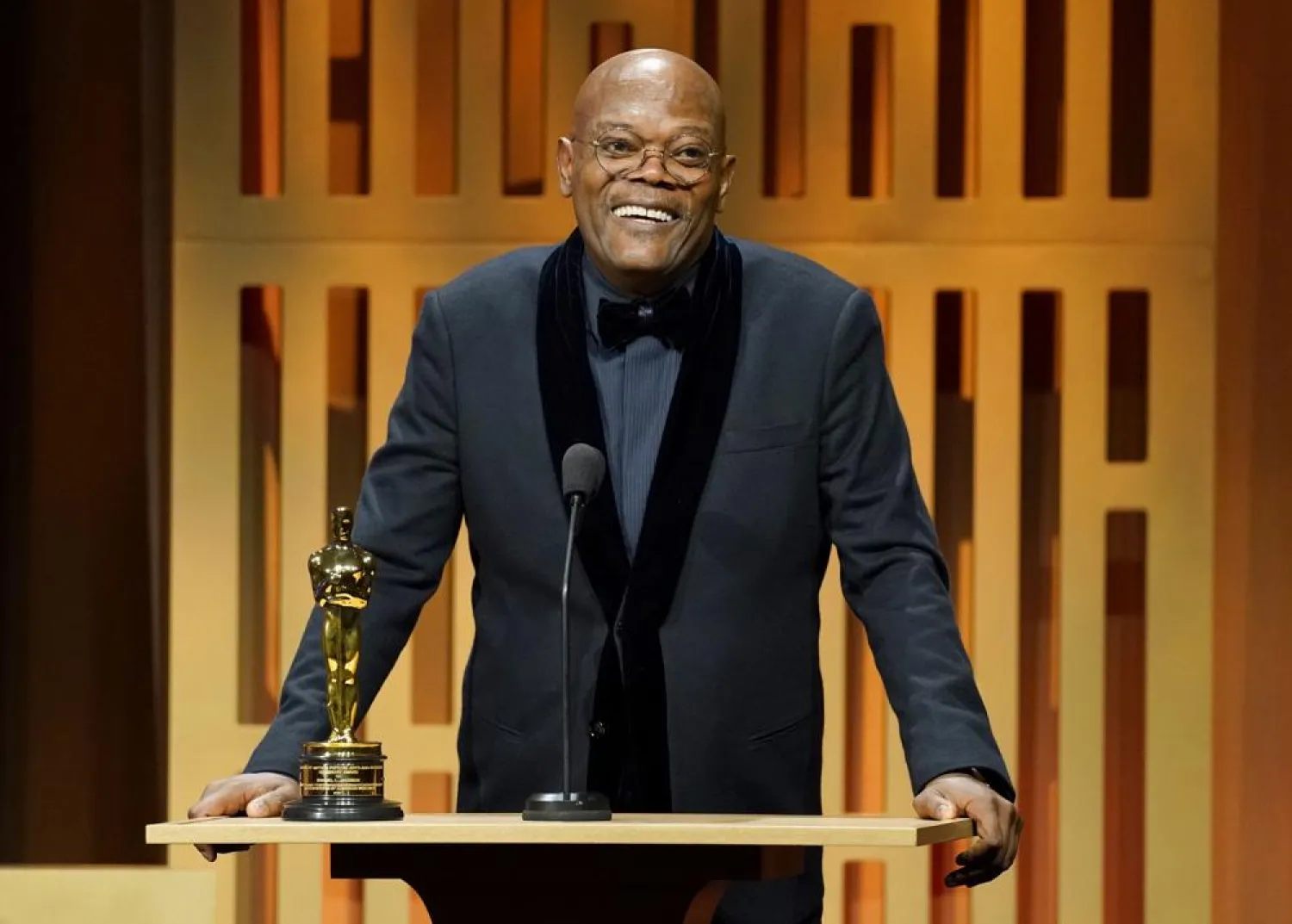 Samuel L. Jackson accepts an honorary award at the Governors Awards on Friday, March 25, 2022, at the Dolby Ballroom in Los Angeles. (AP)