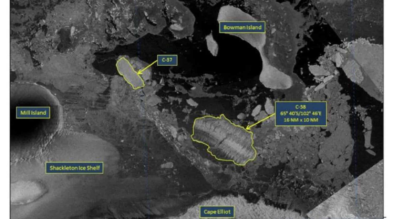 Antarktika'daki Conger Buz Sahanlığı’ndan kopan bir buzdağını gösteren uydu görüntüleri (AFP)