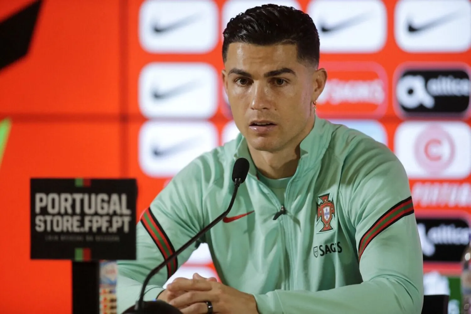 Football - FIFA World Cup - UEFA Qualifiers - Portugal Press Conference - Estadio do Dragao, Porto, Portugal - March 28, 2022 Portugal's Cristiano Ronaldo during the press conference. (Reuters)