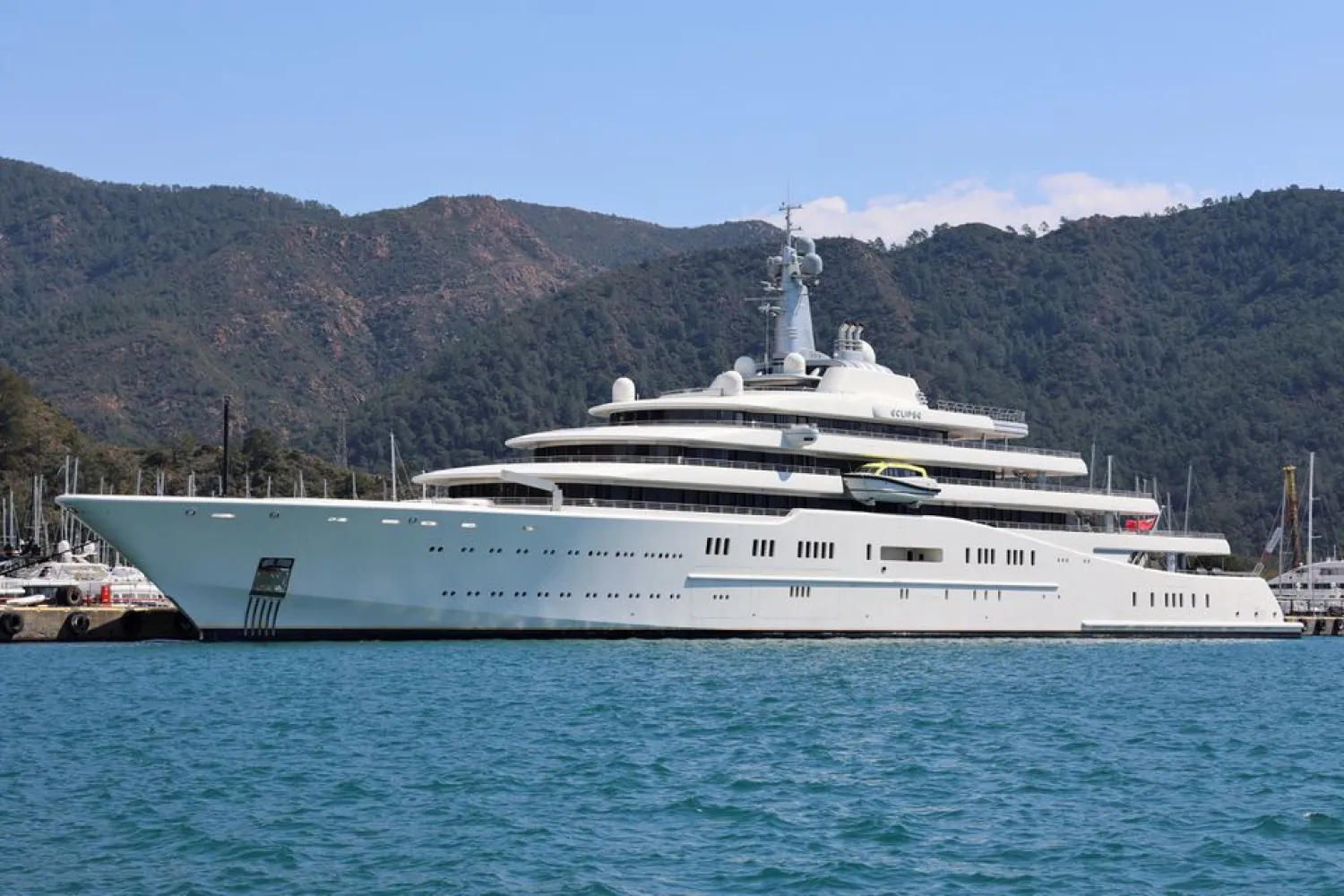 Eclipse, a superyacht linked to sanctioned Russian oligarch Roman Abramovich, is docked in Marmaris, Turkey March 22, 2022. (Reuters)