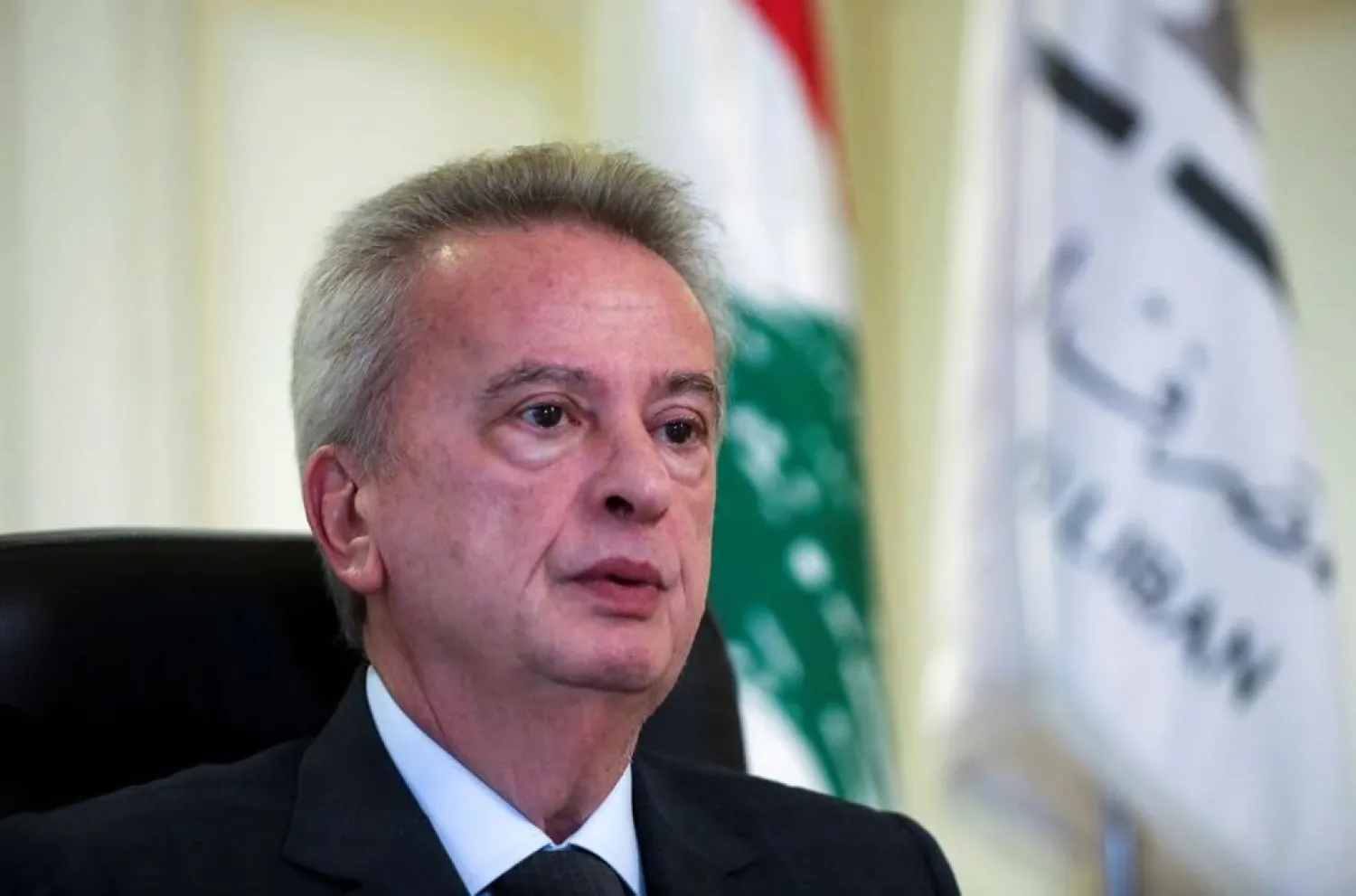 Lebanon's Central Bank Governor Riad Salameh speaks during an interview for Reuters Next conference, in Beirut, Lebanon November 23, 2021. (Reuters)