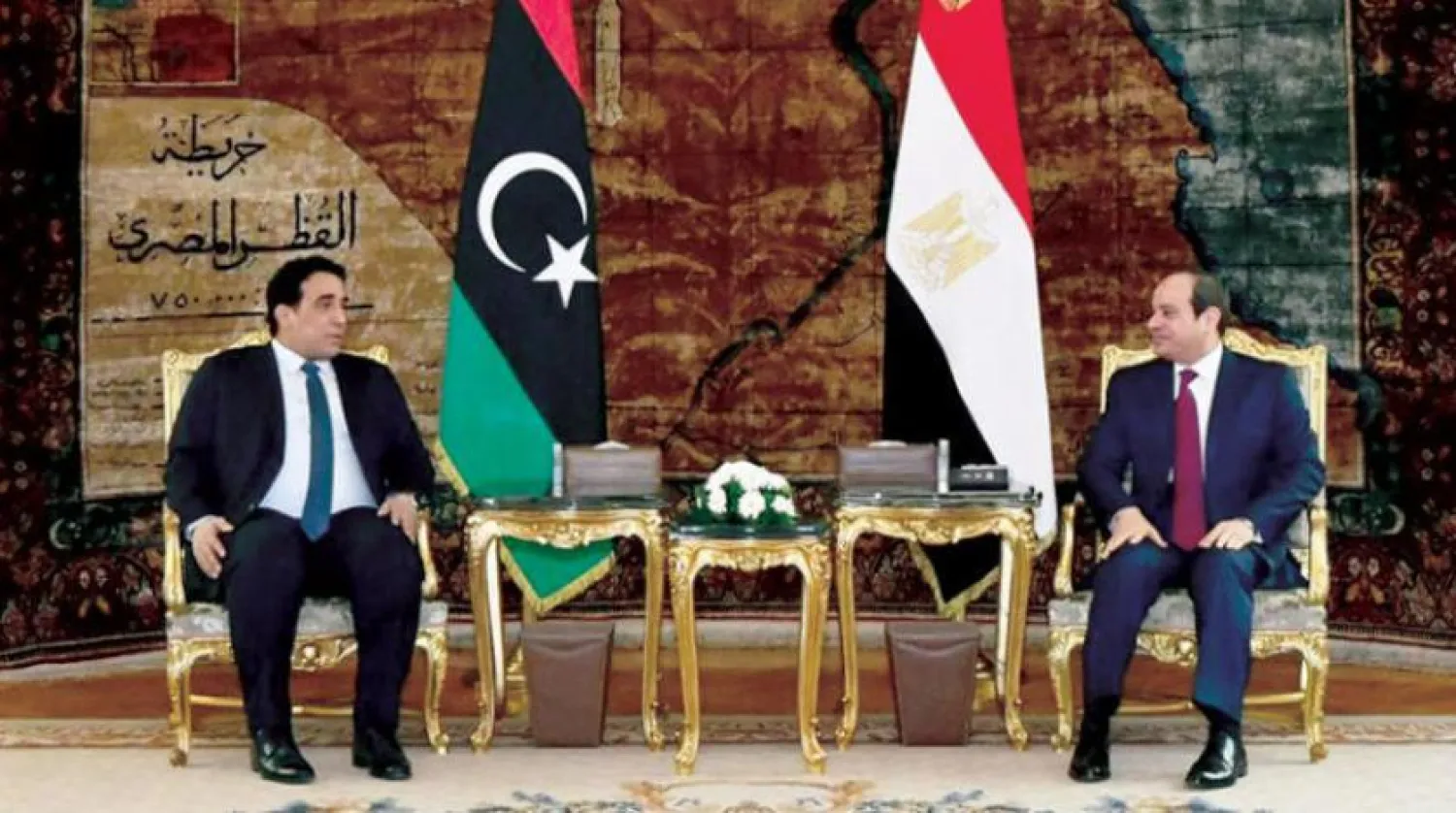 Mısır Cumhurbaşkanı Abdulfettah es-Sisi dün Libya Başkanlık Konseyi Başkanı Muhammed el-Menfi'yi ağırladı (Mısır Cumhurbaşkanlığı)