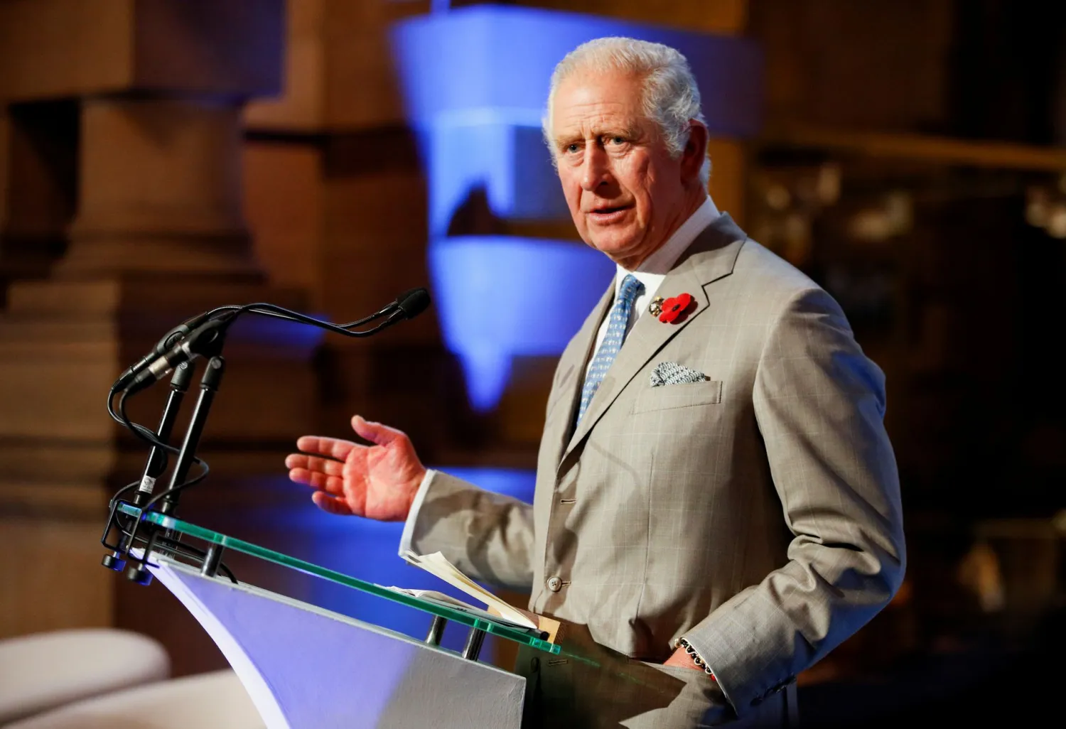 Britain's Prince Charles speaks during a reception at the Kelvingrove Art Gallery and Museum, on the sidelines of the UN Climate Change Conference (COP26), in Glasgow, Scotland, Britain November 4,
2021. REUTERS/Phil Noble/Pool