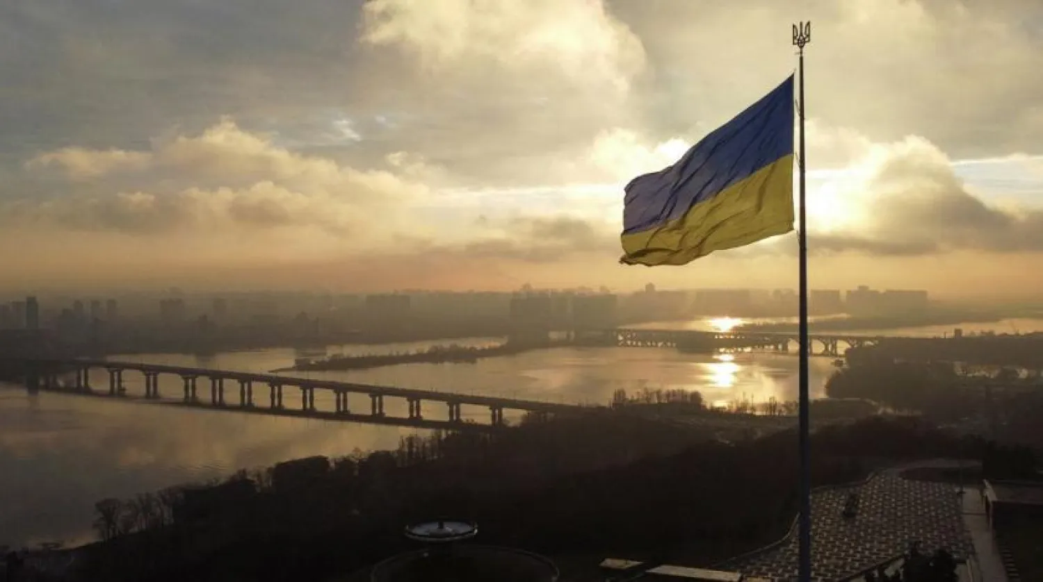 Ukraine's biggest national flag on the country's highest flagpole is seen at a compound of the World War II museum in Kyiv, Ukraine, December 16, 2021. Picture taken with a drone. (Reuters)
