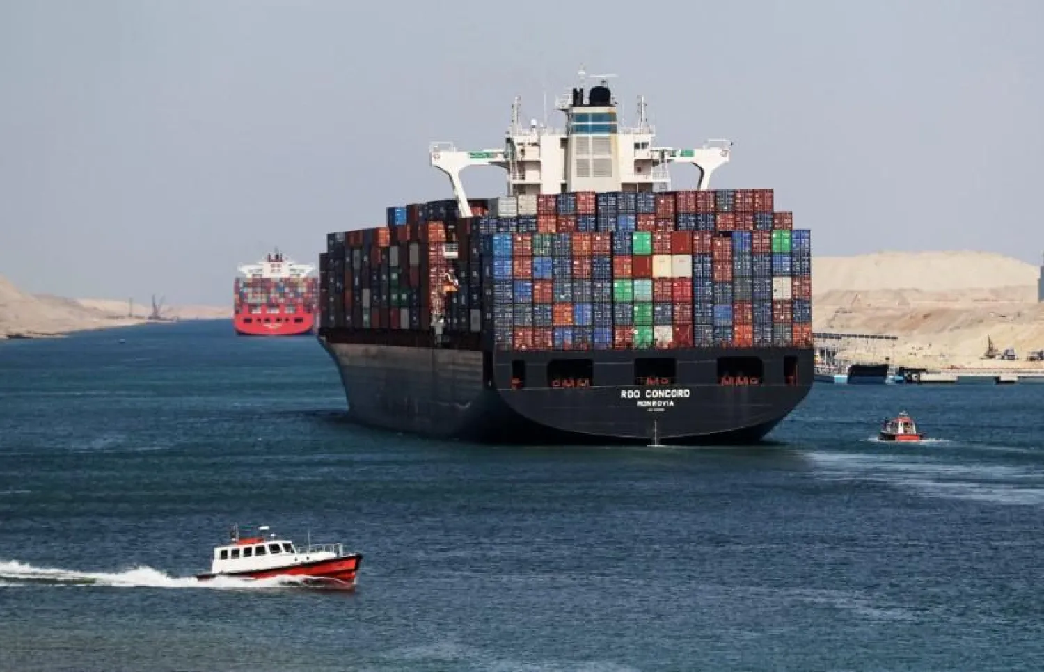 Container ship RDO Concord sails through the Suez Canal as Egypt celebrates the 150th anniversary of the canal opening in Ismailia, Egypt, November 17, 2019. (Reuters)