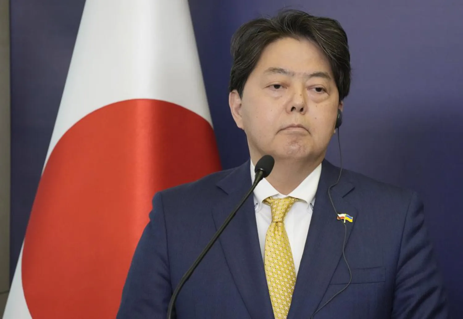 Japan's Foreign Minister Yoshimasa Hayashi attends a news conference with his Polish counterpart Zbigniew Rau in Warsaw, Poland, Monday, April 4, 2022. (AP Photo/Czarek Sokolowski)
