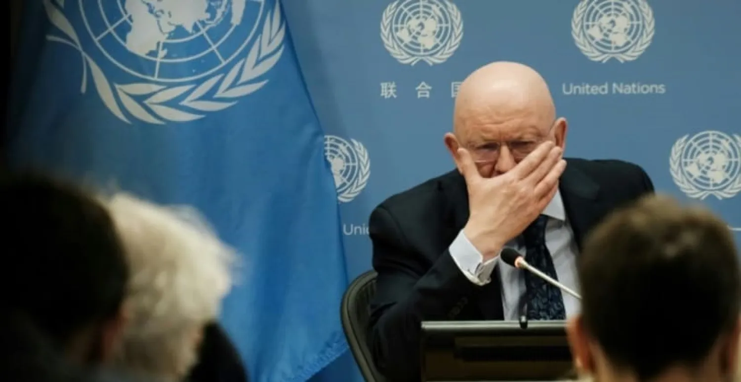Russia's ambassador to the UN, Vassily Nebenzia, speaks to the media about charges of a massacre in the Ukrainian town of Bucha at United Nations headquarters on April 04, 2022 in New York City. (Photo: AFP/GETTY IMAGES NORTH AMERICA/Spencer Platt)

