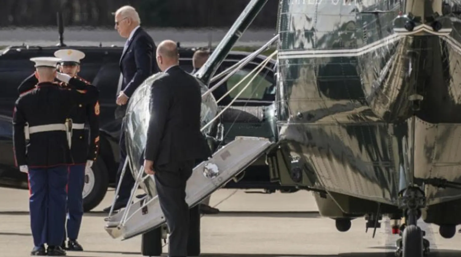 President Joe Biden arrives at the Delaware National Guard Air Force Base in New Castle County on Friday (AFP)
