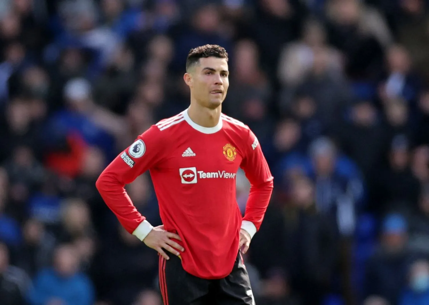 Soccer Football - Premier League - Everton v Manchester United - Goodison Park, Liverpool, Britain - April 9, 2022 Manchester United's Cristiano Ronaldo looks dejected after the match Action Images via Reuters/Carl Recine

