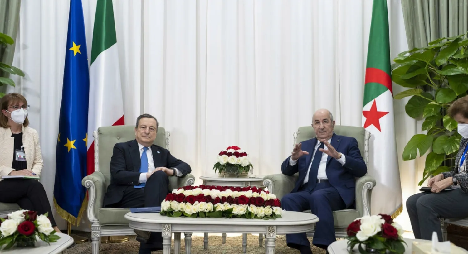 The Italian premier arrived in Algeria on Monday, where he met the Algerian president and struck a gas deal, amid stepped up efforts to reduce Rome's heavy reliance on Russian imports FILIPPO ATTILI Palazzo Chigi press office/AFP
