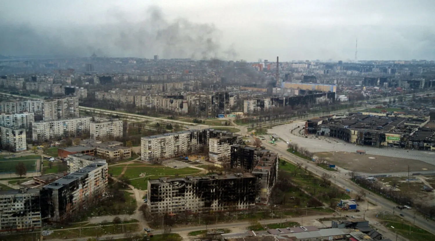 An aerial view taken of the besieged city of Mariupol on April 12, 2022, where unconfirmed reports of a Russian drone strike using an unidentified 'poisonous substance' have emerged Andrey BORODULIN AFP
