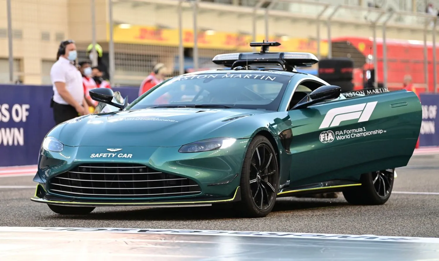 Formula One F1 - Bahrain Grand Prix - Bahrain International Circuit, Sakhir, Bahrain - March 28, 2021 General view of an Aston Martin Safety car on the grid before the race Pool via REUTERS/Andrej Isakovic/File Photo

