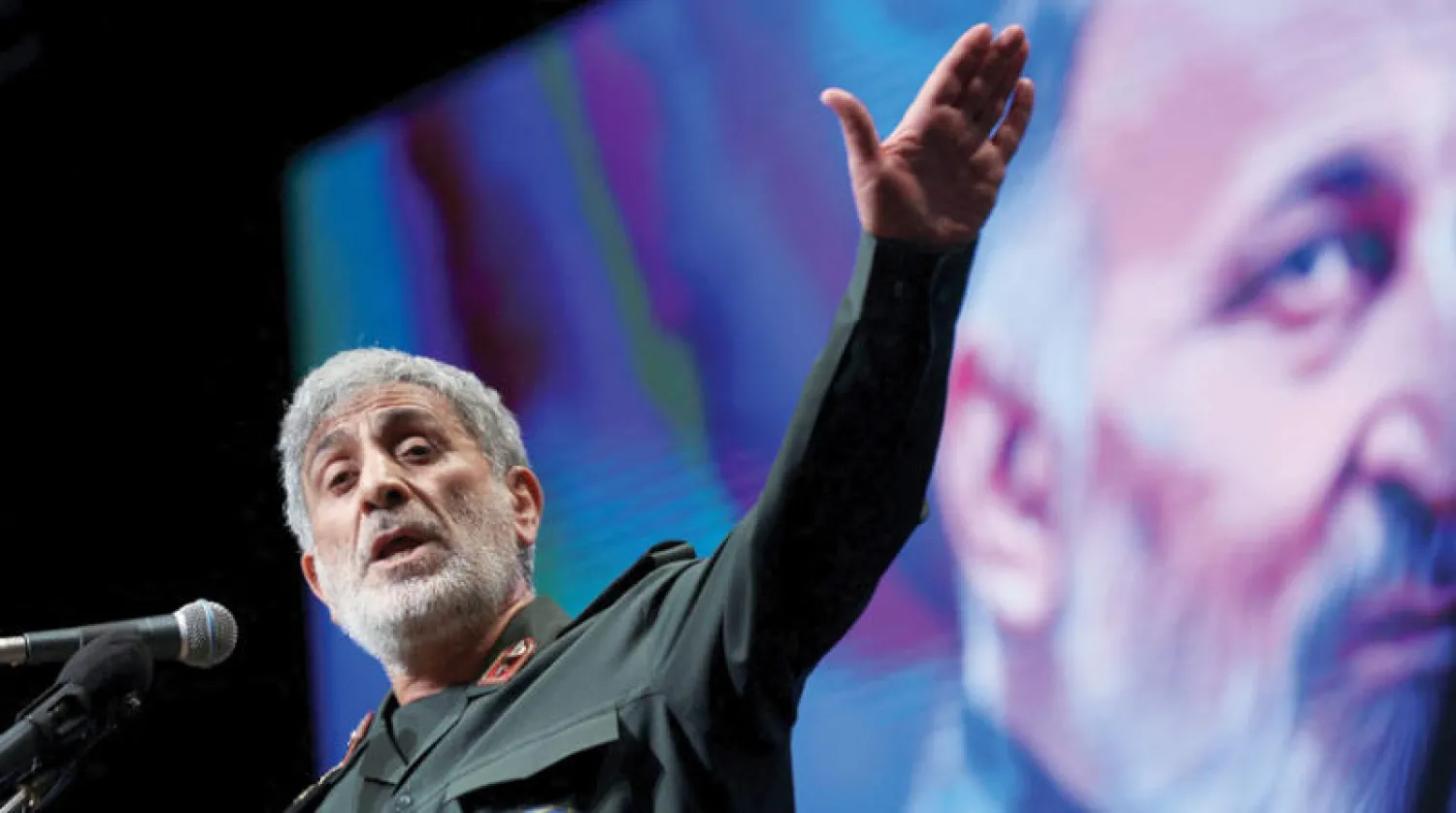 قاآني يلقي كلمة في طهران أمس (رويترز)