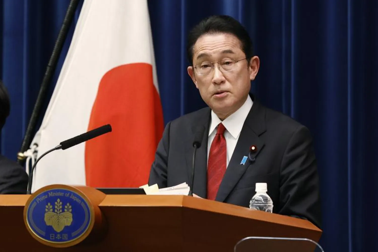 FILE - Japan's Prime Minister Fumio Kishida speaks during a news conference at the prime minister's official residence on April 8, 2022. (Rodrigo Reyes Marin/Pool Photo via AP, File)

