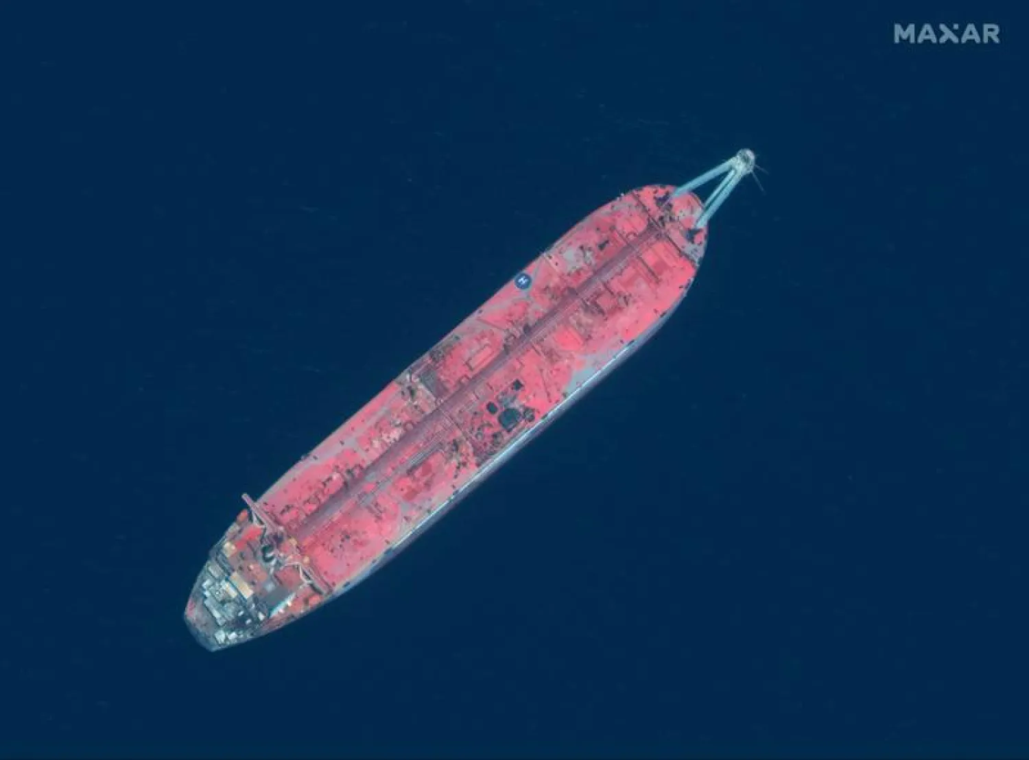 A satellite image taken in June 2020 shows the 'FSO Safer' tanker moored off Ras Issa port in Yemen. AP