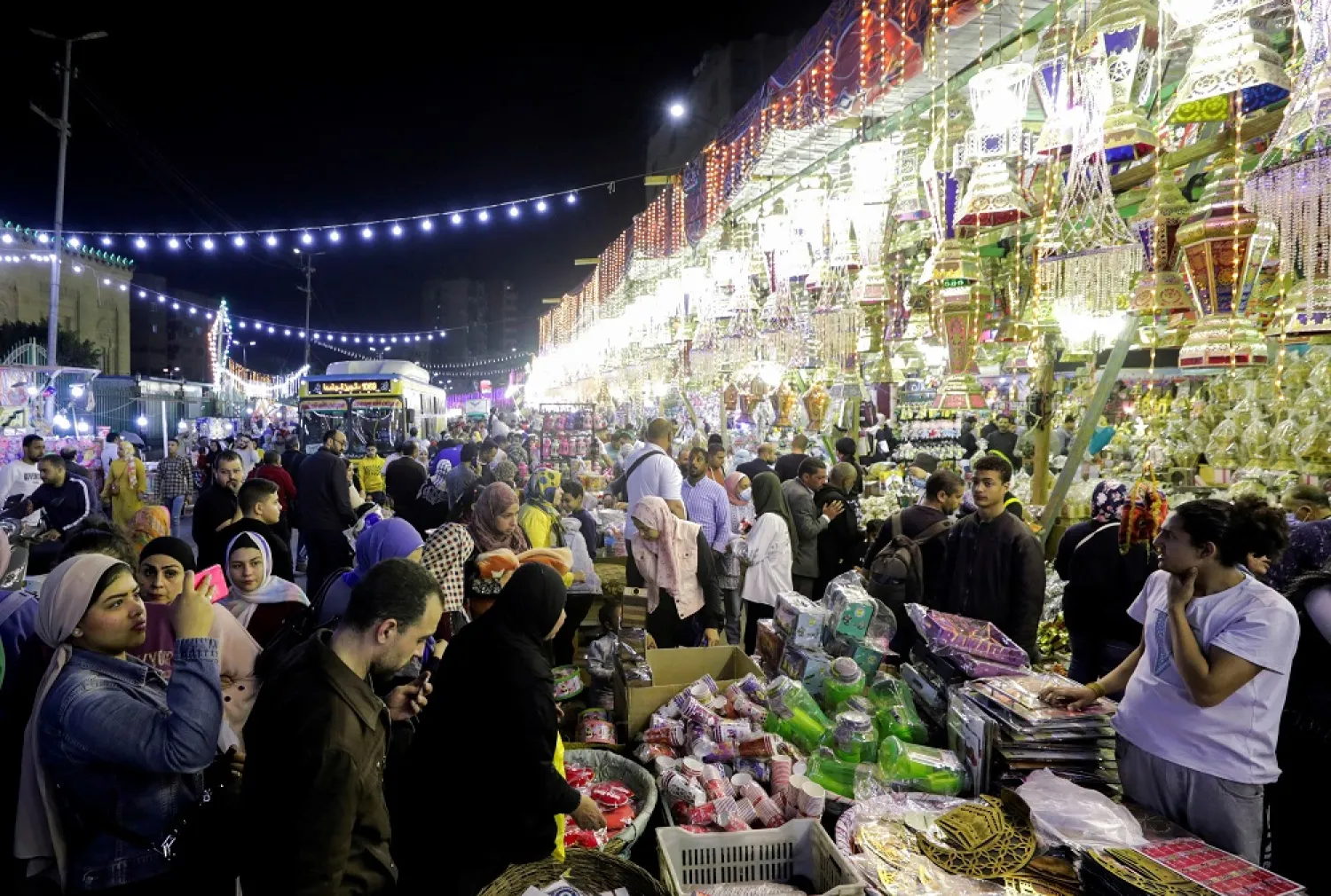 Traditional Ramadan lanterns called "Fanous" are displayed for sale at stalls ahead of the holy month of Ramadan, in Cairo, Egypt March 31, 2022. (Reuters)