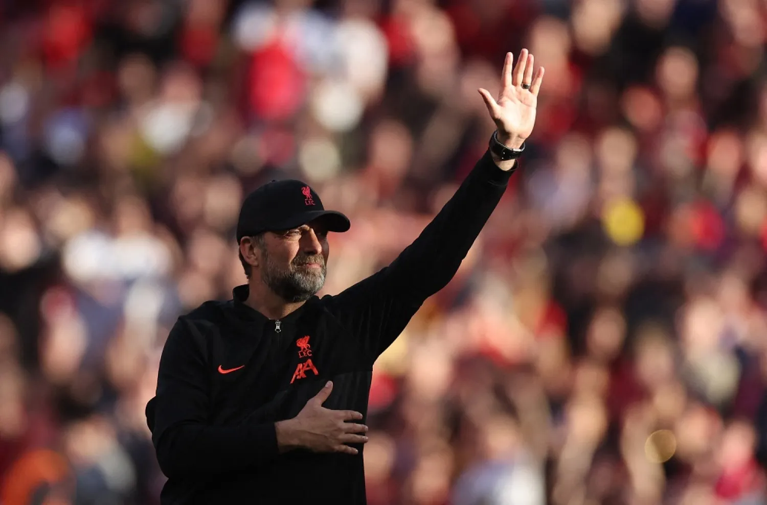 Football - FA Cup Semi Final - Manchester City v Liverpool - Wembley Stadium, London, Britain - April 16, 2022 Liverpool manager Juergen Klopp celebrates after the match. (Reuters)