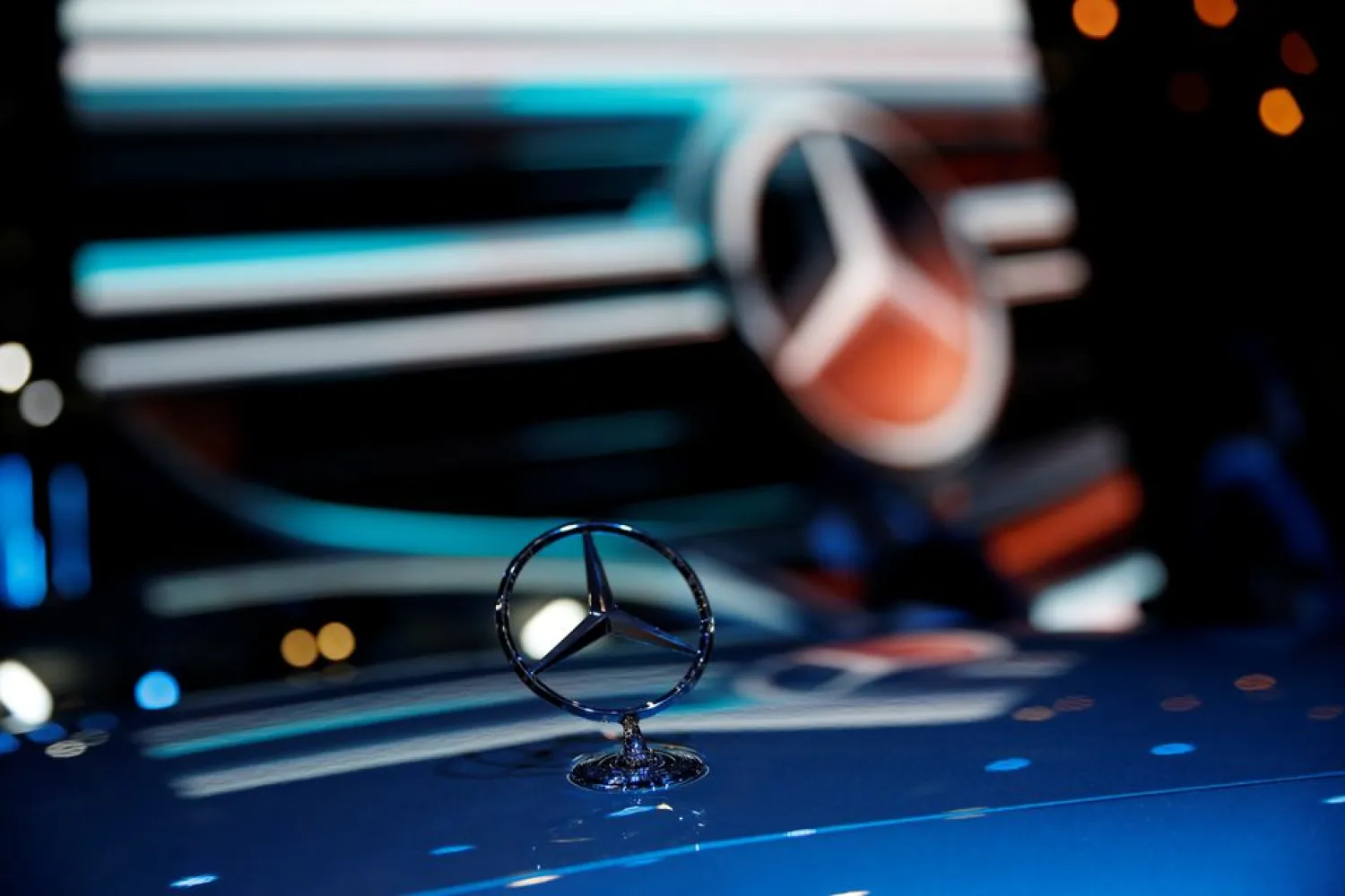An emblem of Mercedes-Benz is seen on a car's hood at the Beijing International Automotive Exhibition, or Auto China show, in Beijing, China September 27, 2020. REUTERS/Tingshu Wang