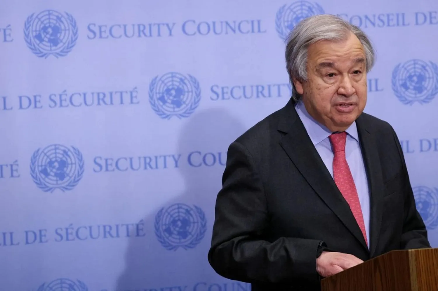 United Nations Secretary-General Antonio Guterres speaks to the media regarding Russia's invasion of Ukraine, at the United Nations Headquarters in New York City, US, March 14, 2022. (Reuters)